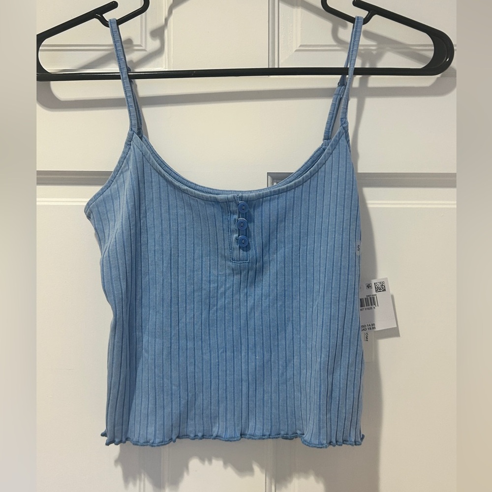 American Eagle Outfitters Blue Ribbed Camisole Crop Top
